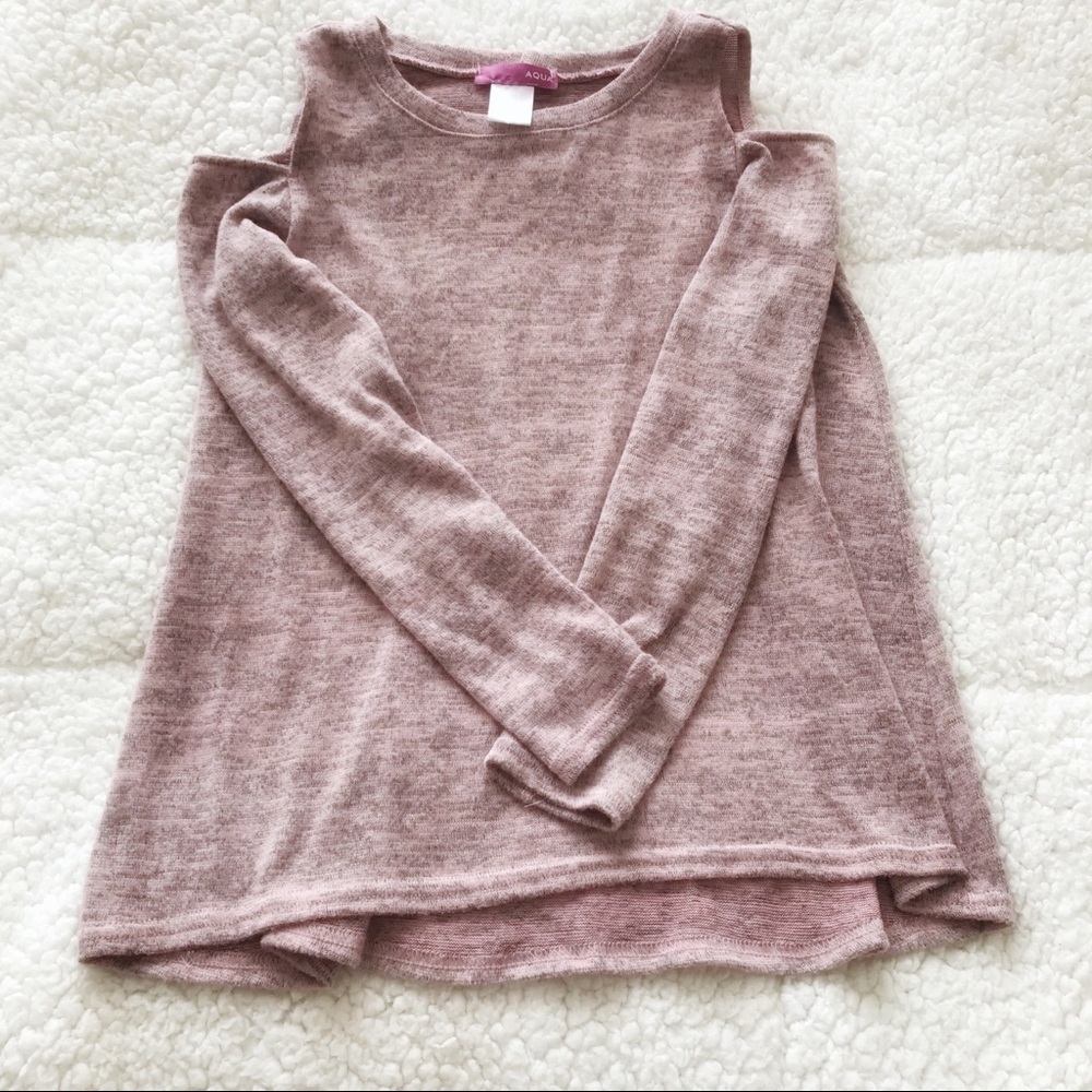 Kids Girls Aqua Pink/Gray Cold Shoulder Top